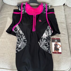 ZeroXposur Black and white with Hot Pink Trim Tankini